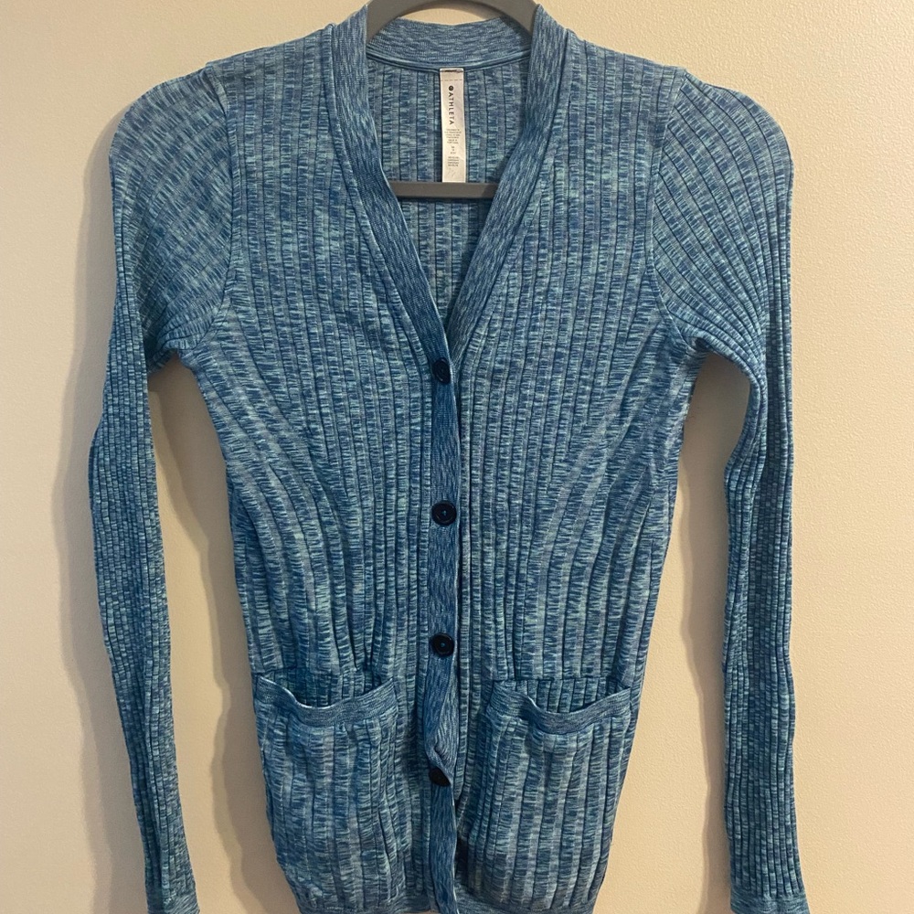 Womens Athleta Revolve‎ Cardigan 5-Button Sweater Green Teal Size XS